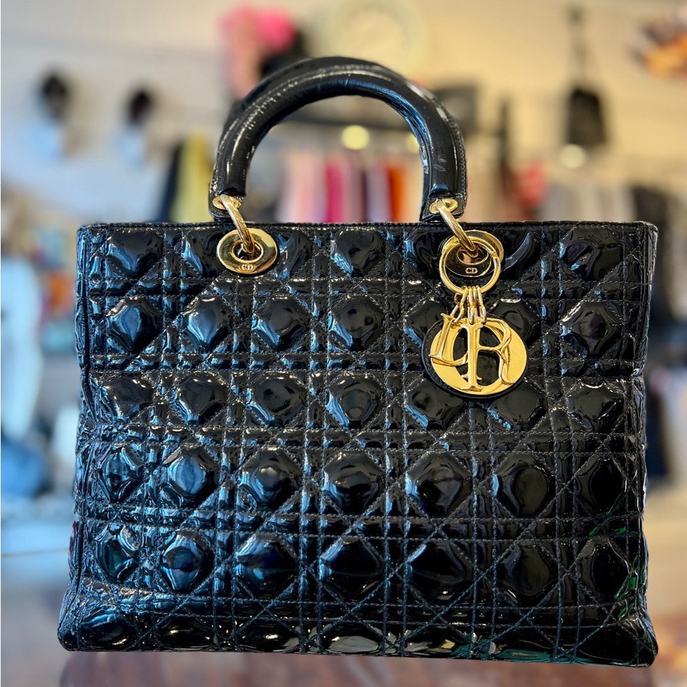 Patent Lady Dior Cannage Tote